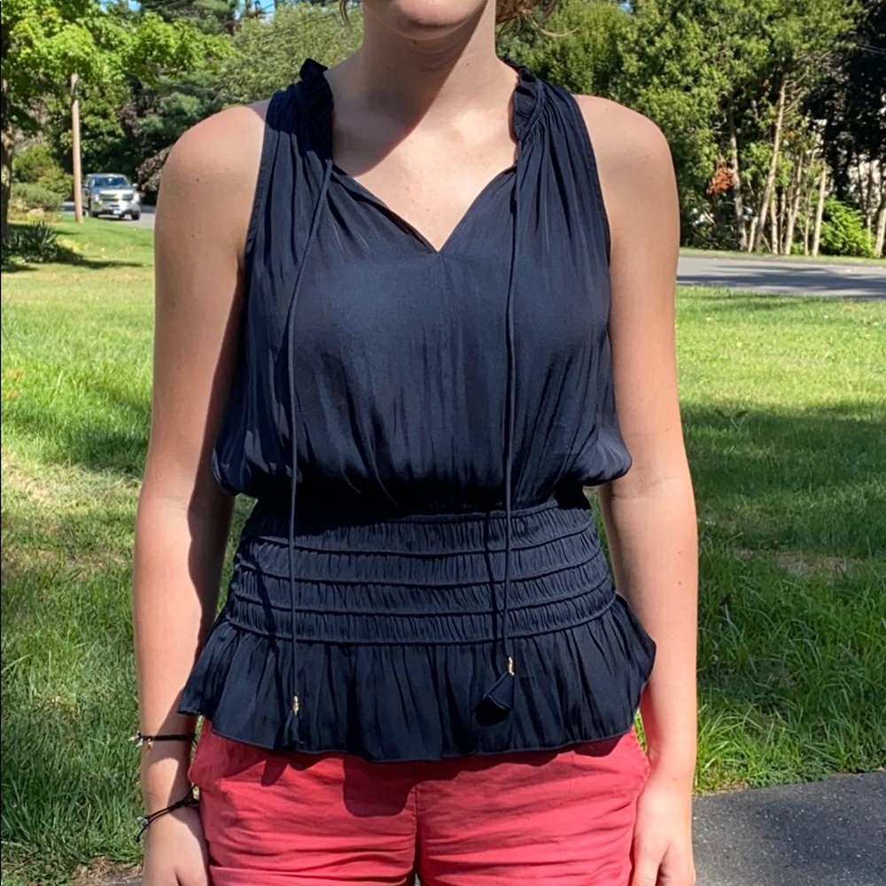 Current Air Sleeveless Elastic Waist Top Navy S